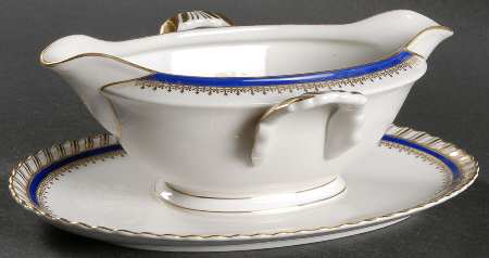 Sapphire Blue (Gold Gadroon Edge) Gravy Boat with Attached Underplate