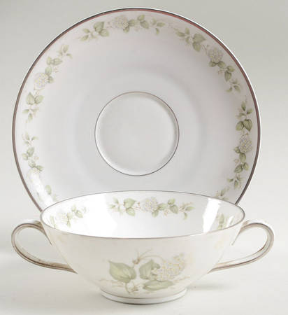 Summer Bloom Footed Cream Soup Bowl & Saucer Set