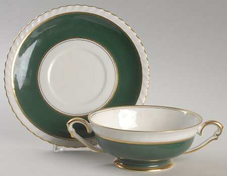 Teal Footed Cream Soup Bowl & Saucer Set