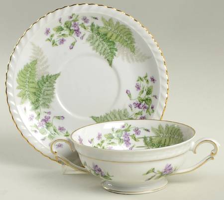 Woodland Footed Cream Soup Bowl & Saucer Set