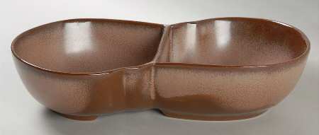 Lazy Bones Brown Satin 10" Oval Divided Vegetable Bowl