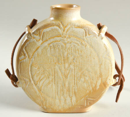 Mayan Aztec Desert Gold Canteen with Leather Hanger by Frankoma