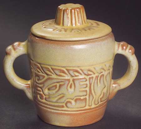 Mayan Aztec Desert Gold Sugar Bowl & Lid by Frankoma