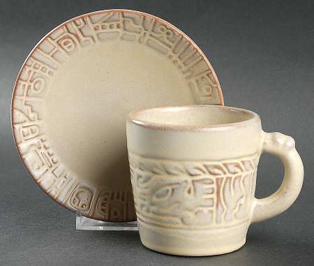 Mayan Aztec Desert Gold Flat Cup & Saucer Set by Frankoma