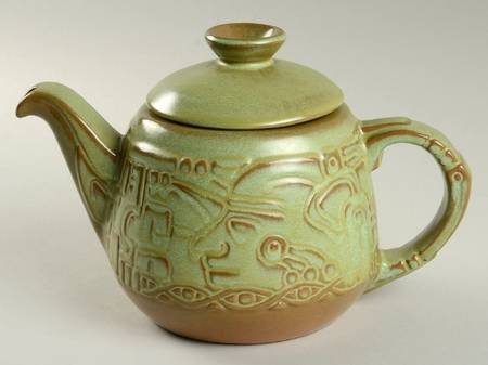 Mayan Aztec Prairie Green Teapot & Lid