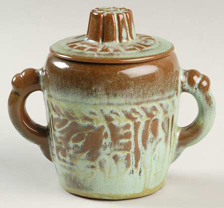 Mayan Aztec Prairie Green Sugar Bowl & Lid