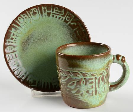 Mayan Aztec Prairie Green Flat Cup & Saucer Set
