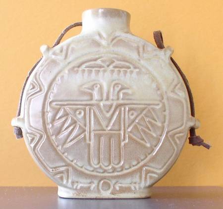 Mayan Aztec White Sand (Front and Back) Canteen with Leather Hanger