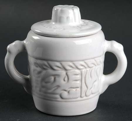 Mayan Aztec White Sand (Front and Back) Sugar Bowl & Lid