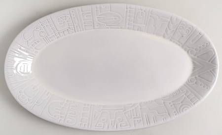 Mayan Aztec White Sand (Front and Back) 17" Oval Serving Platter