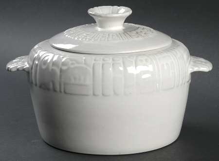 Mayan Aztec White Sand (Front and Back) 2 Qt Round Covered Casserole by Frankoma