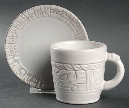 Mayan Aztec White Sand (Front and Back) Flat Cup & Saucer Set
