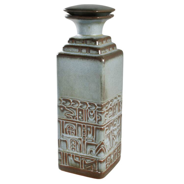 Mayan Aztec Woodland Moss Decanter and Stopper by Frankoma