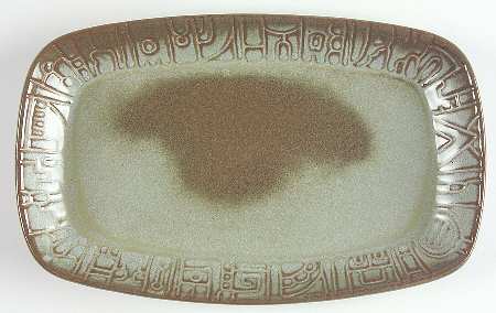 Mayan Aztec Woodland Moss 9" Oval Serving Platter by Frankoma