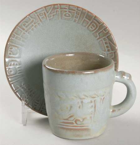 Mayan Aztec Woodland Moss Flat Cup & Saucer Set