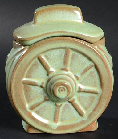 Wagon Wheel Prairie Green Sugar Bowl & Lid