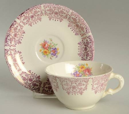 Burgundy Lace Flat Cup & Saucer Set