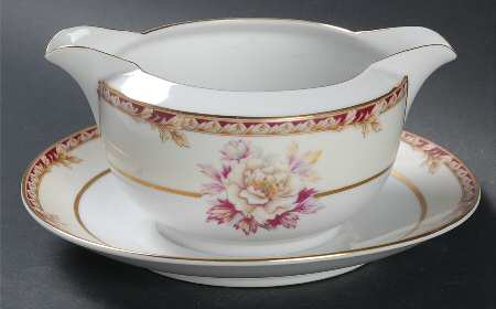 Peony (Band Border) Gravy Boat with Attached Underplate
