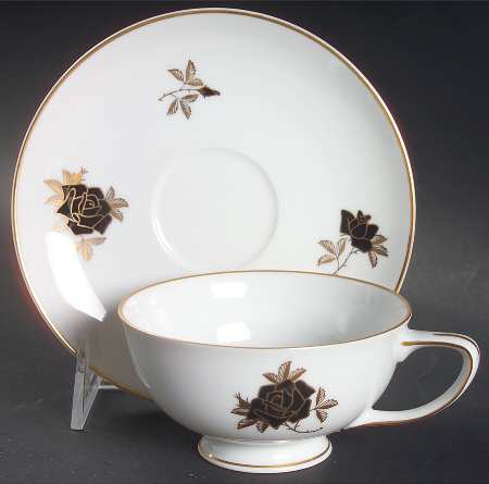 Black Rose Footed Cup & Saucer Set