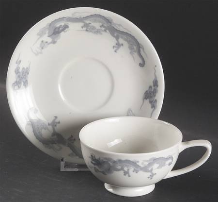 Dragon Blue and Gray Footed Cup & Saucer Set