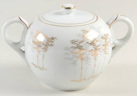 Gold Bamboo Sugar Bowl & Lid