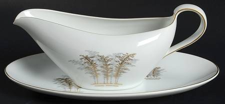 Gold Bamboo Gravy Boat & Underplate/Relish