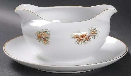 Pine Cone (Coupe Shape) Gravy Boat with Attached Underplate