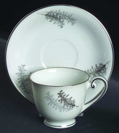 Silver Bamboo (3 Groups of Trees) Footed Demitasse Cup & Saucer Set by Fukagawa