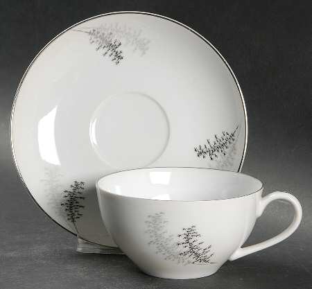Silver Bamboo (3 Groups of Trees) Flat Cup & Saucer Set