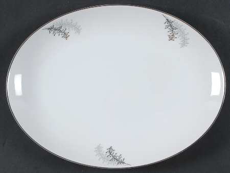 Silver Bamboo (3 Groups of Trees) 12" Oval Serving Platter