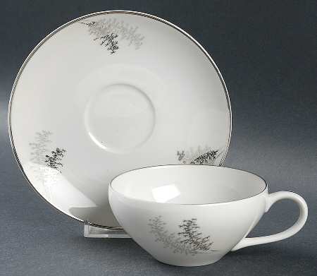 Silver Bamboo (3 Groups of Trees) Flat Cup & Saucer Set