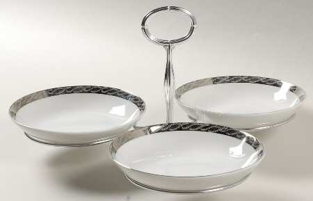 Silver Lichen 7" x 12" 3-Part Relish & Metal Stand (FR) HC
