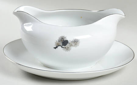 Silver Pine Round Gravy Boat/Attached Underplate by Fukagawa