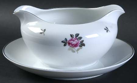 Silver Rose Gravy Boat with Attached Underplate