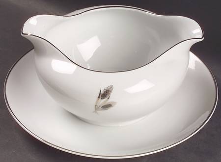 Silver Wheat Round Gravy Boat/Attached Underplate by Fukagawa