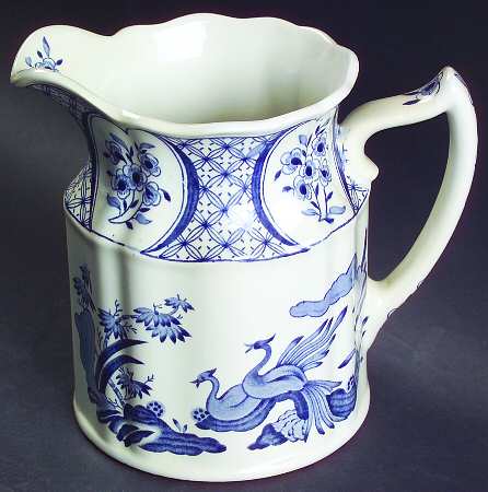 Old Chelsea Blue (Blue Birds, Flowers) 16 Oz Pitcher