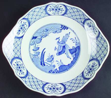 Old Chelsea Blue (Blue Birds, Flowers) Handled Cake Plate