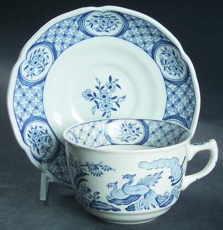 Old Chelsea Blue (Blue Birds, Flowers) Flat Cup & Saucer Set