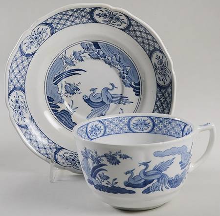 Old Chelsea Blue (Blue Birds, Flowers) Breakfast Cup & Saucer Set