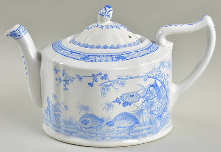 Quail Blue (Round Quail Backstamp) Teapot & Lid