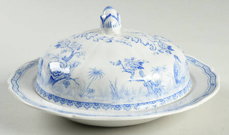 Quail Blue (Round Quail Backstamp) Round Covered Butter with Strainer