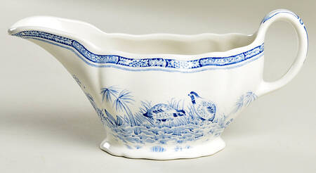Quail Blue (Round Quail Backstamp) Gravy Boat