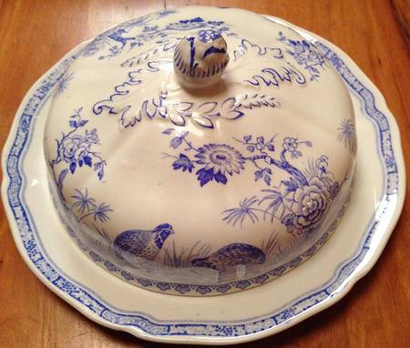 Quail Blue (Round Quail Backstamp) Round Covered Butter
