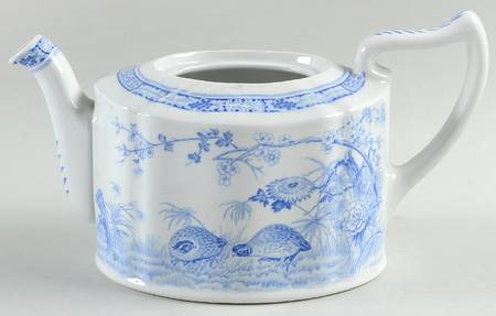 Quail Blue (Round Quail Backstamp) Teapot No Lid