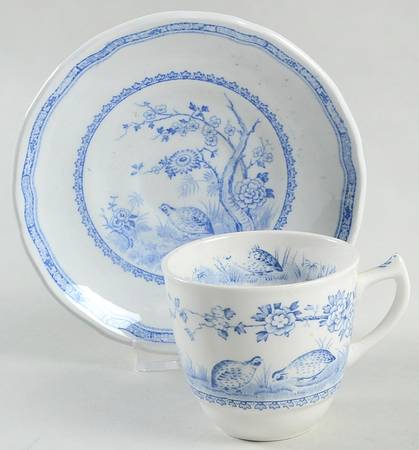 Quail Blue (Round Quail Backstamp) Flat Demitasse Cup & Saucer Set