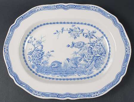 Quail Blue (Round Quail Backstamp) 15" Oval Serving Platter