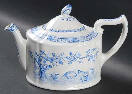 Quail Blue (Round Quail Backstamp) Small Teapot & Lid