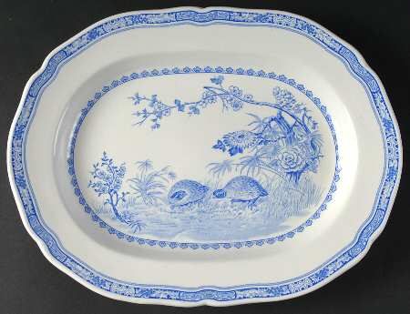 Quail Blue (Round Quail Backstamp) 11" Oval Serving Platter