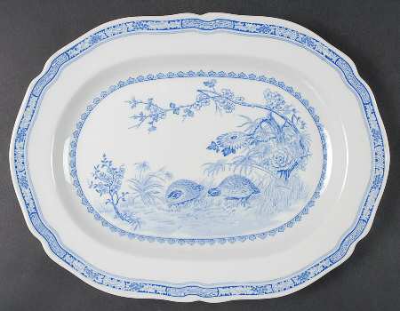 Quail Blue (Round Quail Backstamp) 12" Oval Serving Platter