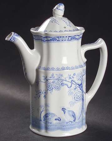 Quail Blue (Round Quail Backstamp) Mini Coffee Pot & Lid